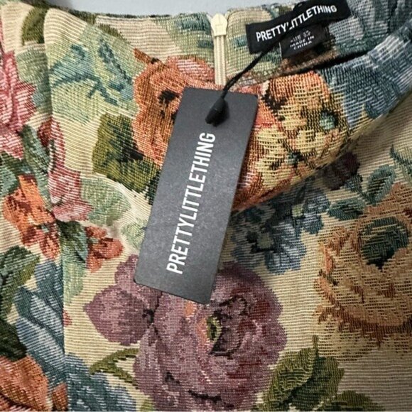 PrettyLittleThing Floral Tapestry Mini Dress Cottagecore Romantic Size 10 - Picture 10 of 16
